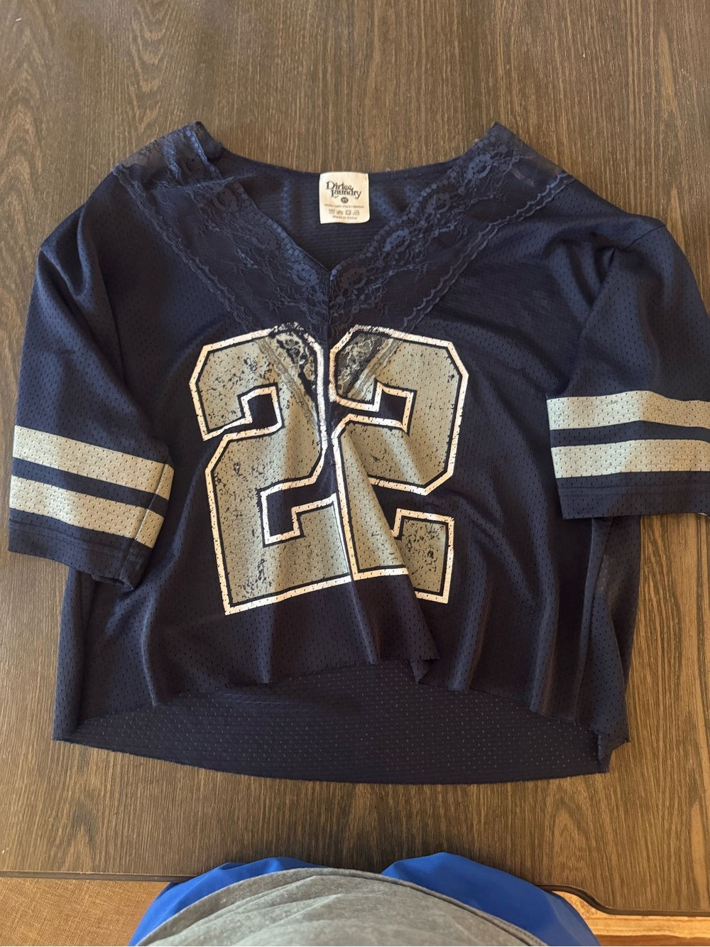 Womens' Navy Lace-Trim Cropped Jersey with Silver 22 - Picture 1 of 1